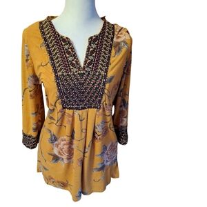 Soft Surroundings Mustard Floral Tunic